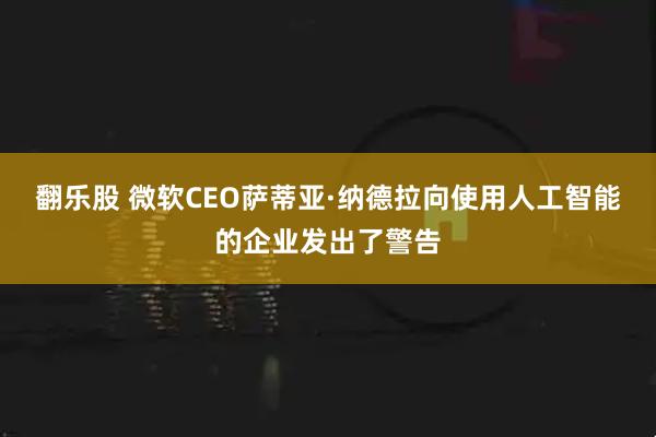 翻乐股 微软CEO萨蒂亚·纳德拉向使用人工智能的企业发出了警告